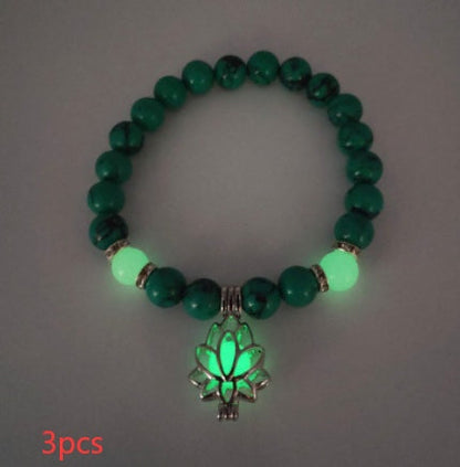 Energy Luminous Lotus Natural Stone Bracelet Yoga Healing Luminous Glow In The Dark Charm Beads Bracelet For Men Women Prayer Buddhism - NOMAN STORE LLC