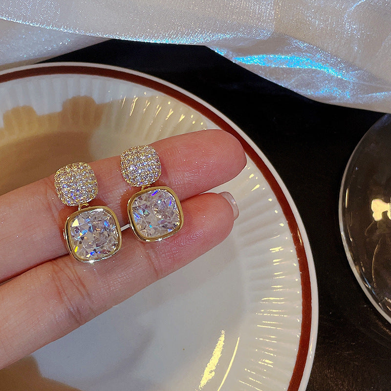 Simple Square Zircon Stud Earrings Ins Light Luxury High-end Women's New All-matching - NOMAN STORE LLC
