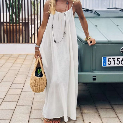 Loose Spaghetti Dress Ins Fashion U-cut Backless Tie-up Long Dresses Beach Vacation Bohemian Women's Clothing